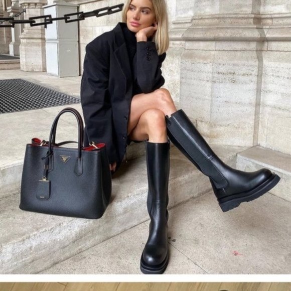 Zara Shoes - NWT ZARA Lug Sole Leather Boots Knee High Black Size 40 (US 9)